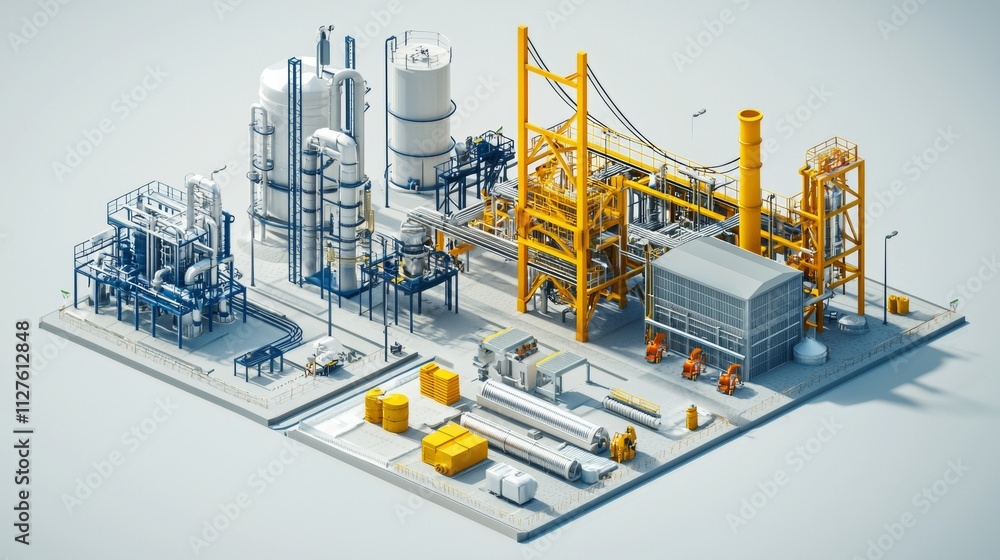 Industrial facility showcasing various machinery and equipment in a modern design Industrial facility showcasing various machinery and equipment in a modern design