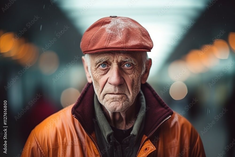 Portrait of an elderly man in a cap in the rain. Portrait of an elderly man in a cap in the rain.