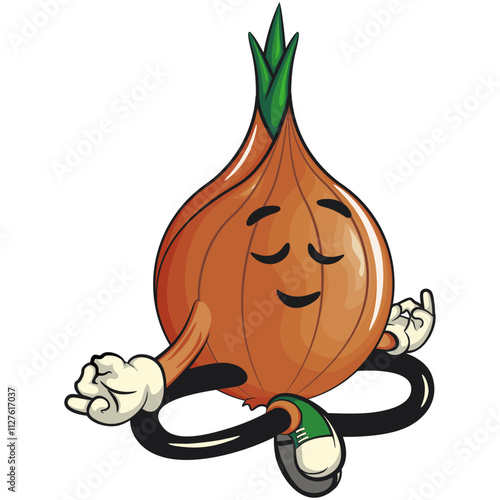 cute onion character meditating, cartoon vector illustration, work of hand drawn