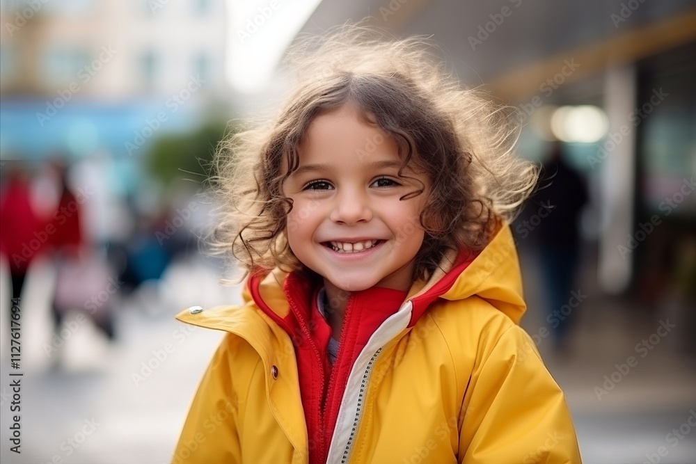 Portrait of a cute little girl with curly hair in yellow jacket Portrait of a cute little girl with curly hair in yellow jacket