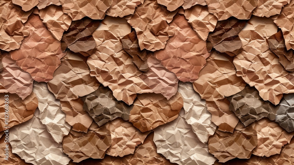 Fototapeta premium A pattern of human silhouettes in various skin tones made from crumpled paper
