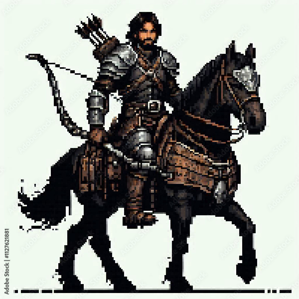 Pixel art archer on horse Pixel art archer on horse