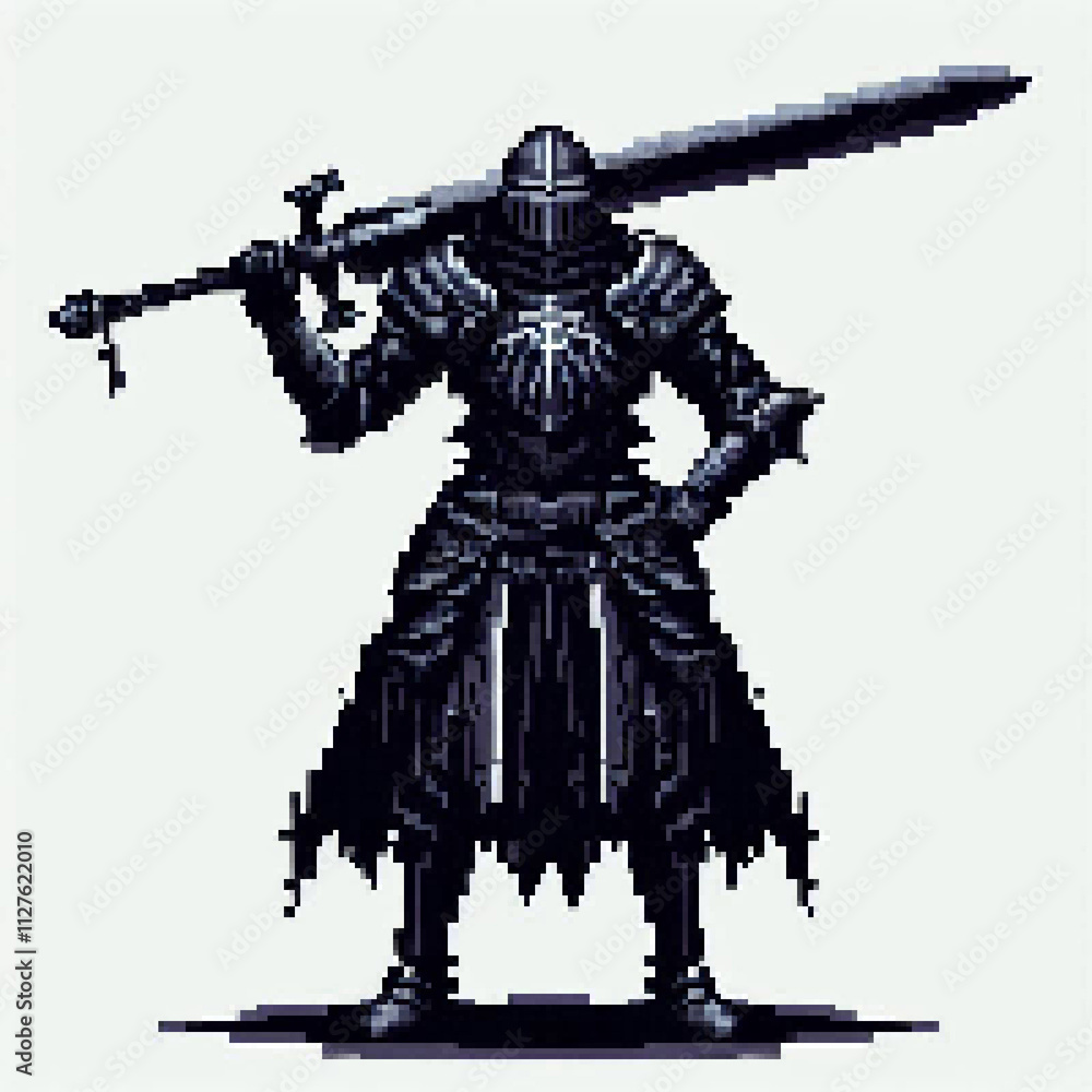 Fototapeta premium Pixel art dark knight dragon slayer