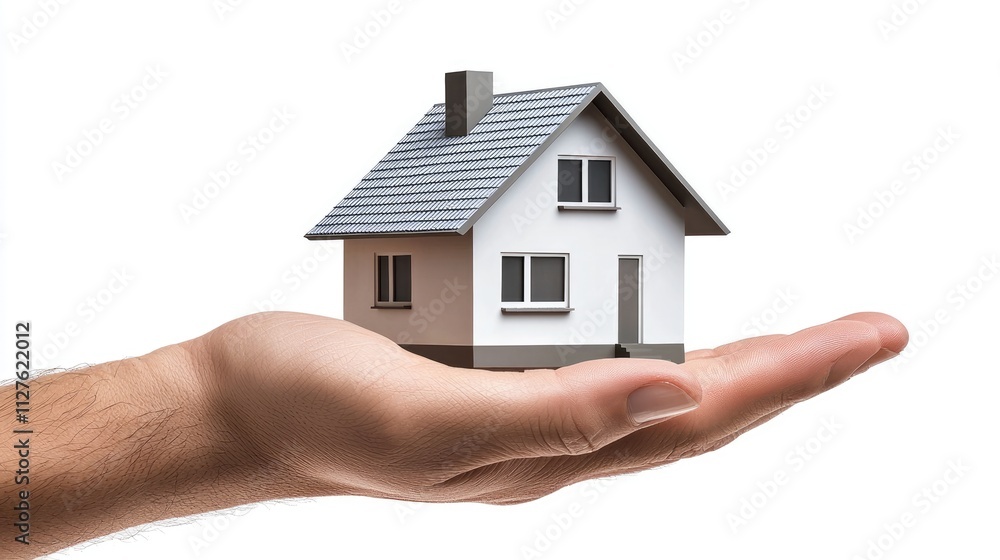 Hand holding miniature house model conceptual real estate investment indoor environment optimistic viewpoint Hand holding miniature house model conceptual real estate investment indoor environment optimistic viewpoint