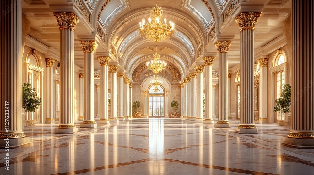 Grand Palace Hall With Gold Columns And Marble Floor Grand Palace Hall With Gold Columns And Marble Floor