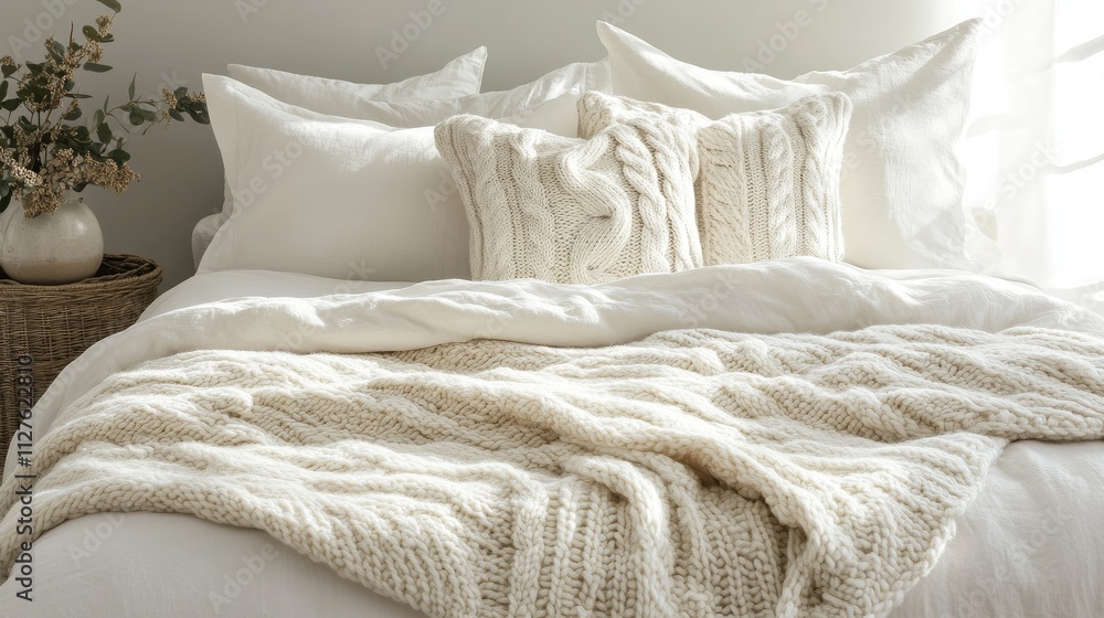 Cozy and Inviting Bed Setup with Soft Textiles and Neutral Tones Cozy and Inviting Bed Setup with Soft Textiles and Neutral Tones