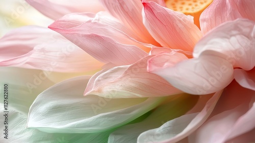 Serene Close-Up of Delicate Lotus Flower Petals with Soft Pastel Hues and Intricate Texture Perfect for Nature and Wellness Themes