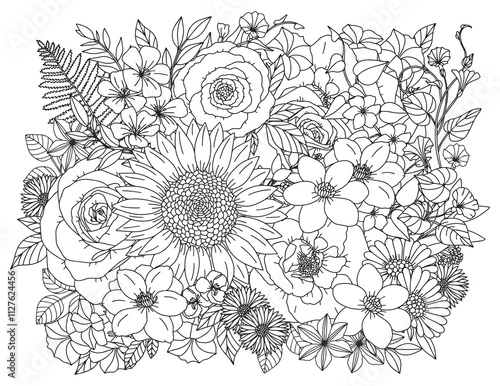 Coloring page for adults and children. Flower bouquets.