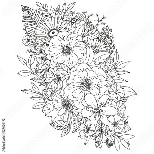 Coloring page for adults and children. Flower bouquets.