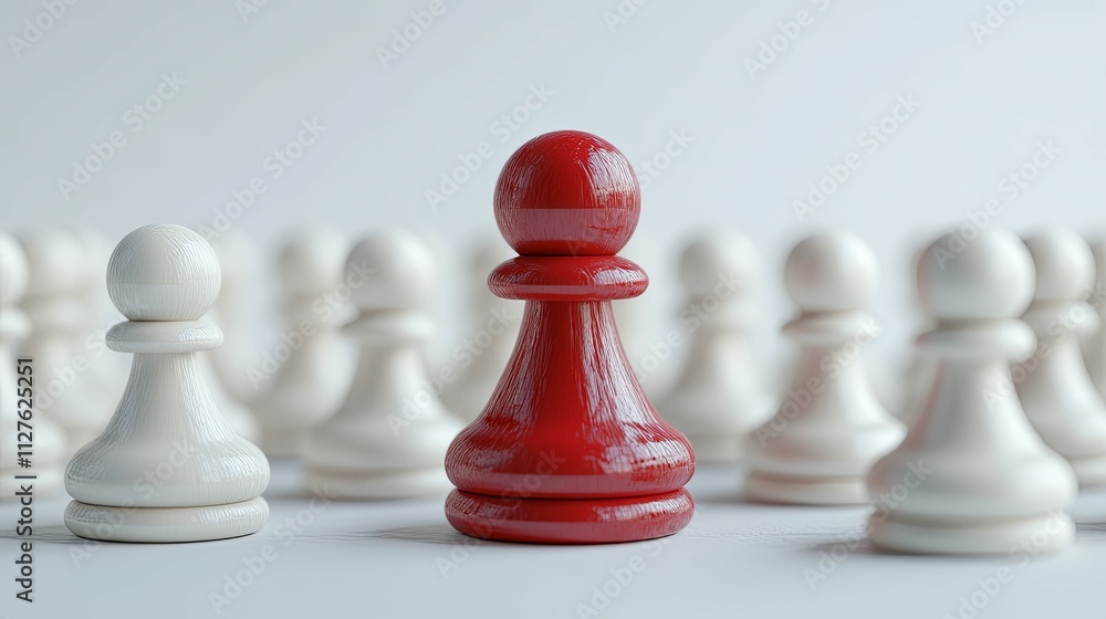 Red Chess Piece Stands Out Among White Pawns Red Chess Piece Stands Out Among White Pawns