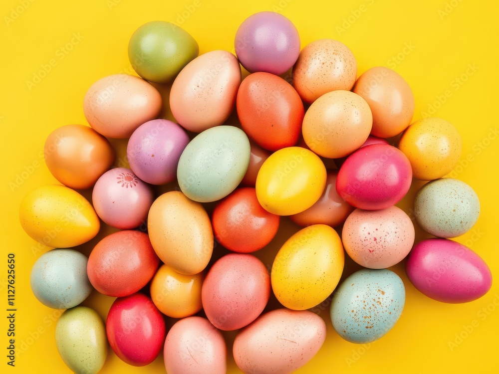 Pile of vibrant Easter eggs on a bright background, spring, pile Pile of vibrant Easter eggs on a bright background, spring, pile