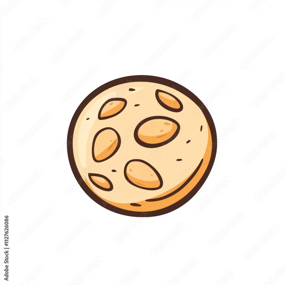 Cartoon illustration of a round cookie with peanut pieces. Cartoon illustration of a round cookie with peanut pieces.