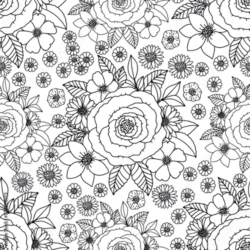 Coloring page for adults and children. Flower bouquets.