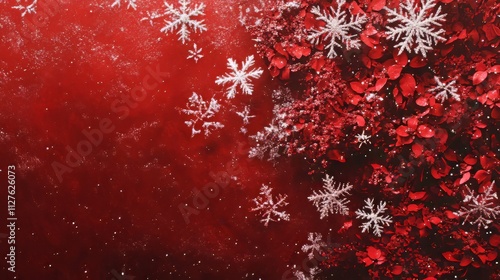 Red christmas background with snowflakes. christmas wallpaper. Ultra realistic. Photorealistic