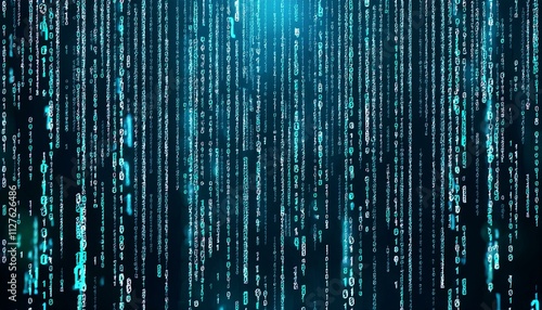 Digital binary code background. Matrix style program. Random falling numbers. Generated image