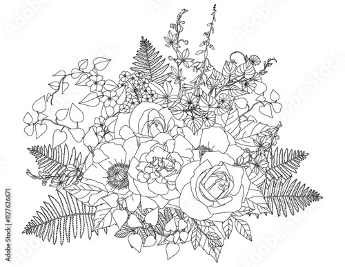 Coloring page for adults and children. Flower bouquets.