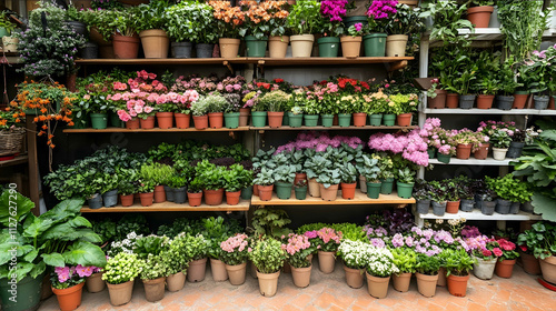 photo front view pots with indoor plants several rows many indoor flowersphoto pots with indoor plants several rows many indoor flowers photo