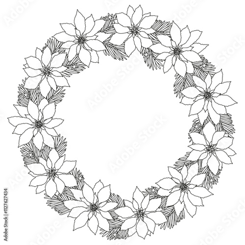 Coloring page for adults and children. Christmas wreath.