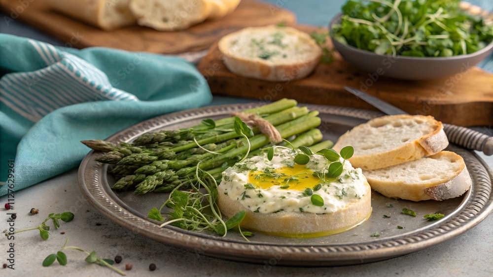 Asparagus and cream cheese pasta with herbs, chives and olive oil Asparagus and cream cheese pasta with herbs, chives and olive oil