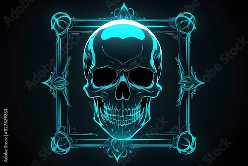 A neon blue skull featuring glowing accents and sharp outlines. This bold design combines cyberpunk aesthetics with gothic energy, perfect for edgy and dark artwork.
 photo