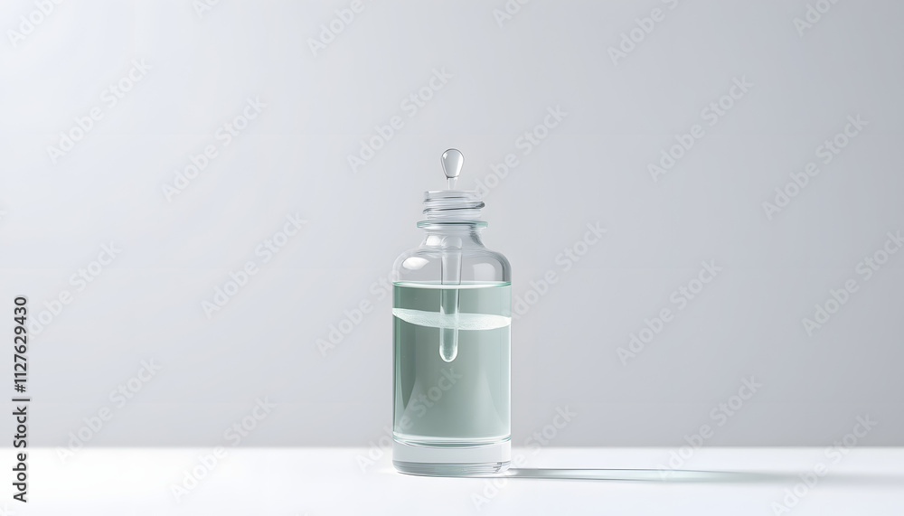 Liquid gel or serum in a glass transparent bottle with dropper isolated with white highlights, png Liquid gel or serum in a glass transparent bottle with dropper isolated with white highlights, png