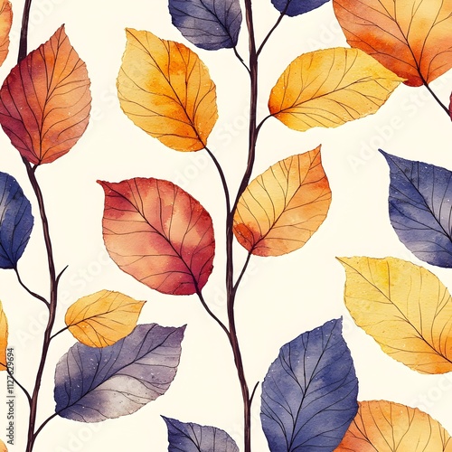 Seamless pattern for a watercolor painting of leaves in a subtle bohemian style 