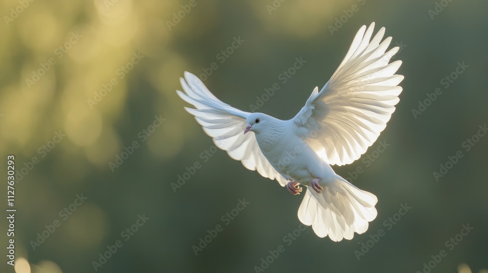 Majestic White Bird in Flight Against Soft Green Background Majestic White Bird in Flight Against Soft Green Background