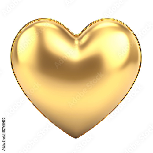 Golden heart isolated on white background, yellow gold heart-shaped jewel, Valentine's Day love symbol