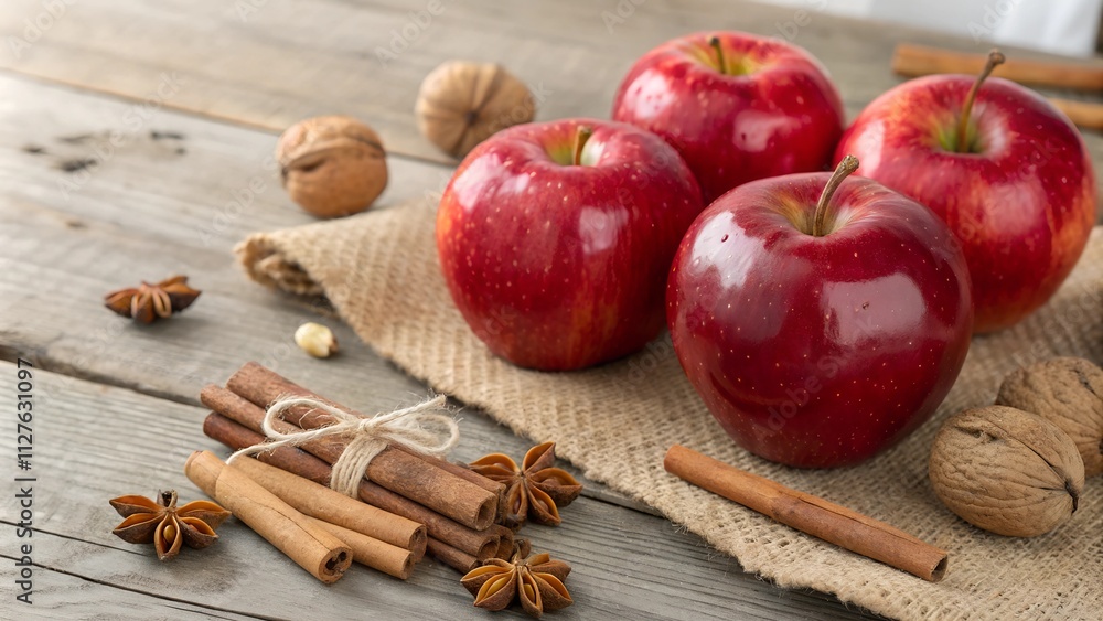Fresh Red Apples with Cinnamon and Nuts Fresh Red Apples with Cinnamon and Nuts