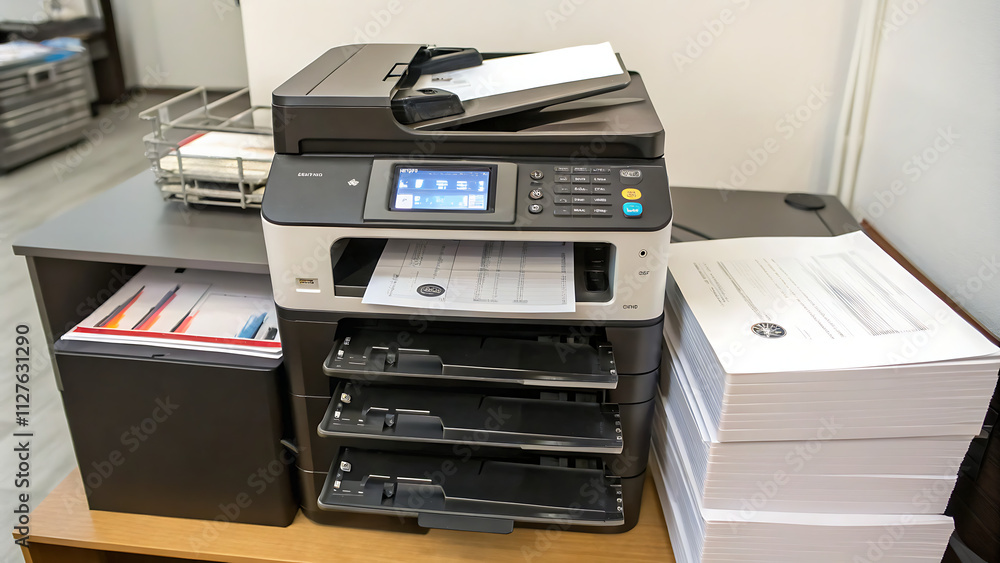 Bulky desktop printer with multiple trays Bulky desktop printer with multiple trays