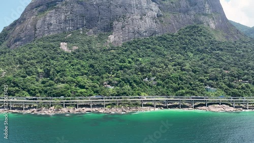 Rio De Janeiro Skyline At Sao Conrado Beach In Rio De Janeiro Brazil. Travel Destination. Tourism Scene. Sao Conrado Beach At Rio De Janeiro Brazil. Summer Travel. Tropical Scene. photo