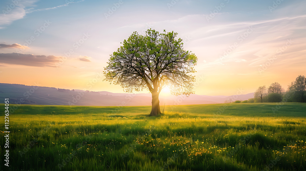 Obraz premium Tree in middle of a meadow