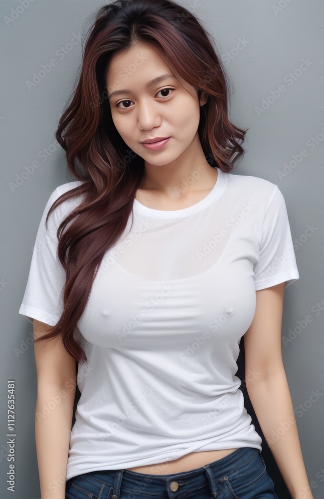 a close up of a woman in a white shirt and jeans a close up of a woman in a white shirt and jeans