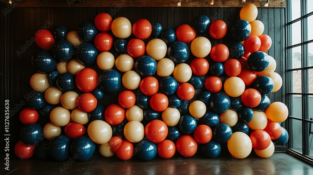 Festive balloon wall backdrop for events. Festive balloon wall backdrop for events.