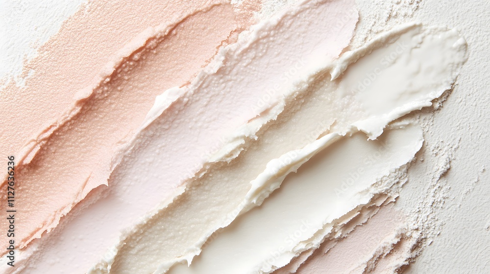 Soft Palette: Layers of Pastel Cream Textures. A close-up view of textured pastel shades in creamy layers, blending hues of pink, white, and beige. Soft Palette: Layers of Pastel Cream Textures. A close-up view of textured pastel shades in creamy layers, blending hues of pink, white, and beige.