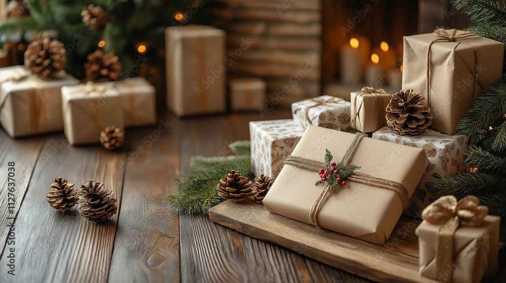 decorated luxurious New Year's gift. A Christmas gift. Happy New Year . Christmas background with gift box. Christmas Holiday. decorated luxurious New Year's gift. A Christmas gift. Happy New Year . Christmas background with gift box. Christmas Holiday.