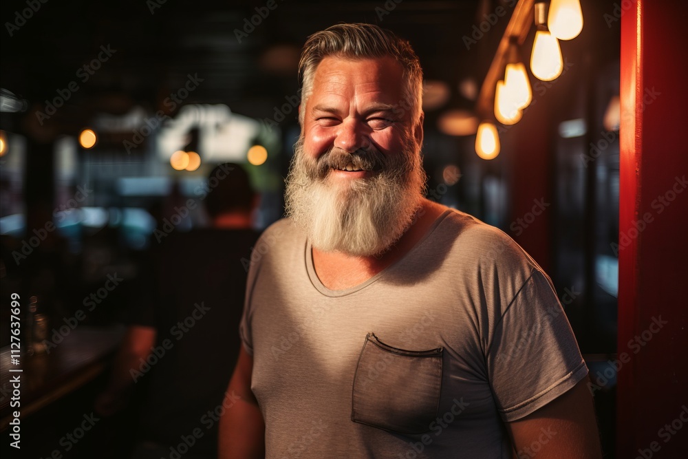 Portrait of a handsome man with long gray beard and mustache in a pub Portrait of a handsome man with long gray beard and mustache in a pub