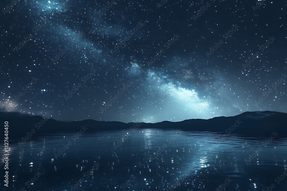 A serene night sky reflected on calm water, showcasing stars and the Milky Way. A serene night sky reflected on calm water, showcasing stars and the Milky Way.