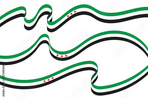 New Flag of Syrian Arab Republic, symbol of Syria, wavy ribbon with Syrian national flag, Freedom for Syria. 8th December, national day, Vector illustration.