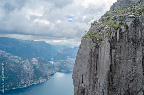 View of the Lysefjorden from Preikestolen (The Pulpit Rock), a tourist attraction in Rogaland county, Norway