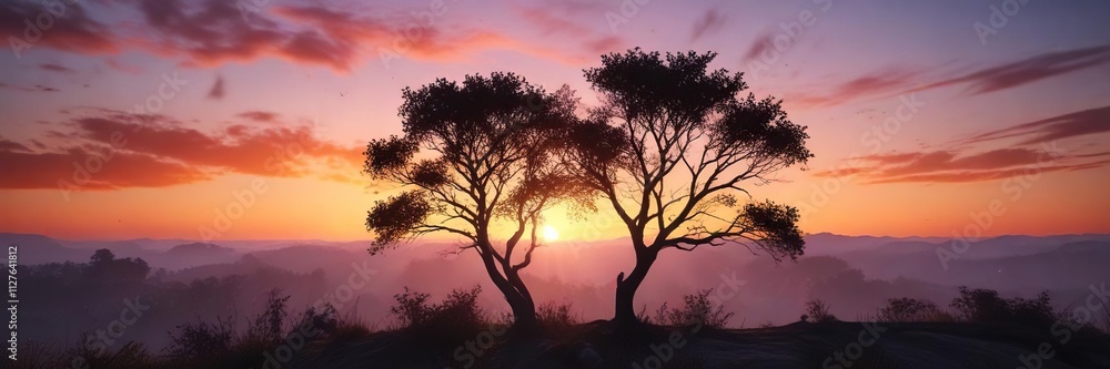 Tree silhouette against a colorful sunrise sky, vibrant, tree branch, dark, colorful Tree silhouette against a colorful sunrise sky, vibrant, tree branch, dark, colorful