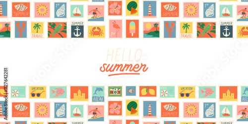 Photography Hello summer vintage postage stamp illustration
