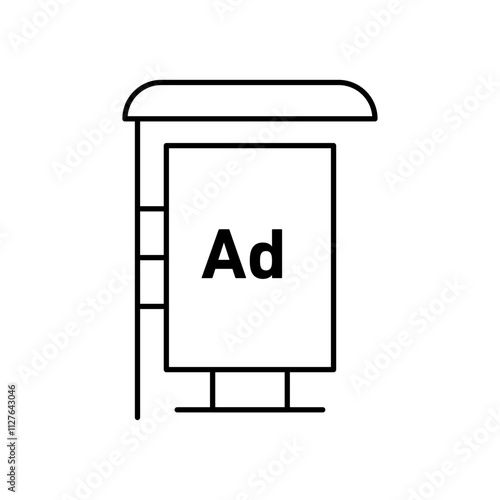 Bus stop shelter ad icon line art vector