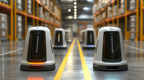 Automated Warehouse Robots, Efficient Navigation System in a Modern Logistics Facility photo