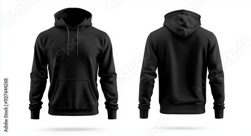 Black hoodie front and back view on white background
