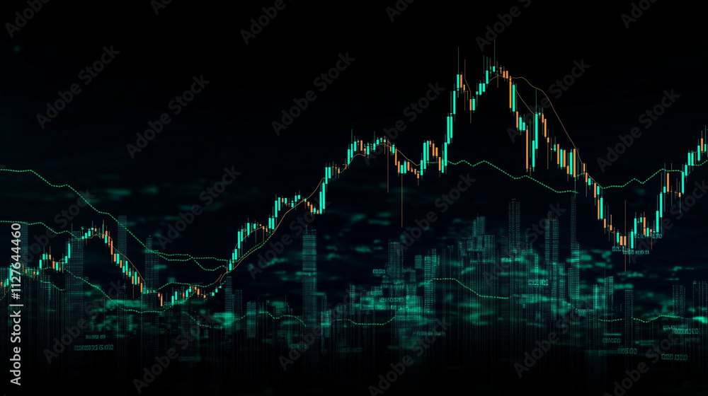 Obraz premium Digital stock market graph with glowing data on black background