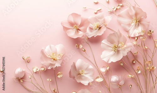 soft pink background with delicate floral elements and golden accents romantic and feminine