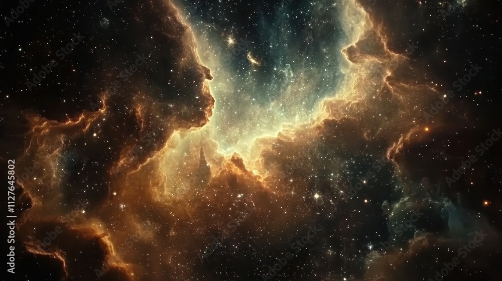 Fototapeta premium Celestial Nebula Golden Hues Cosmic Dust Starscape