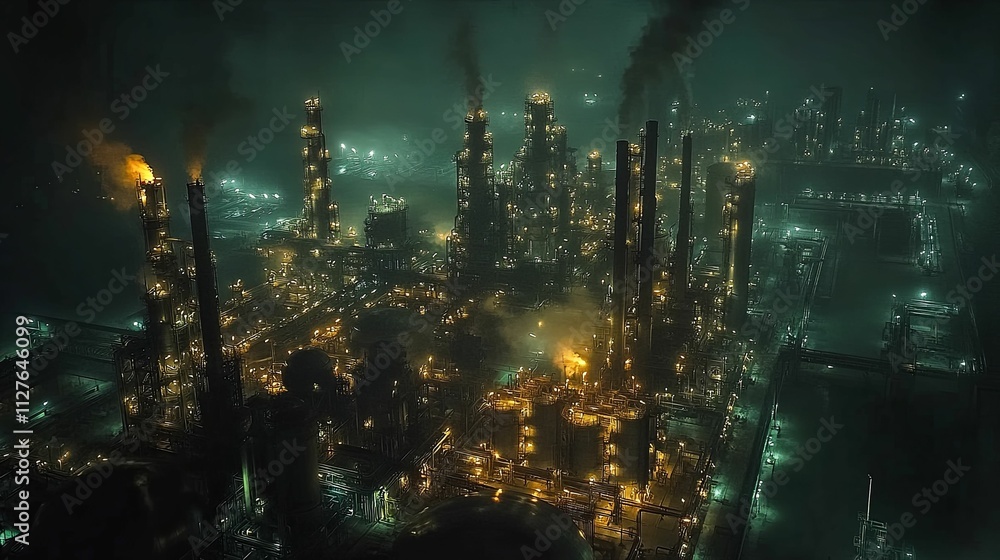Nighttime Refinery Illuminates Industrial Landscape Nighttime Refinery Illuminates Industrial Landscape