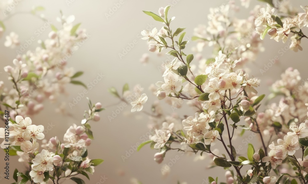 Fototapeta premium spring-themed background with blooming flowers, fresh greenery, and soft pastel colors nature awakening